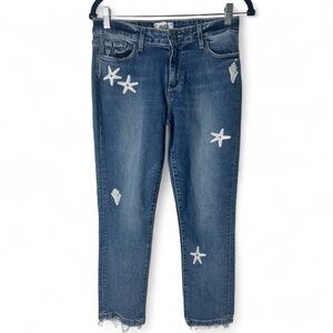 Paige Women's Brigitte Shell Starfish Embroidered Ankle Jeans Medium Wash Sz. 26